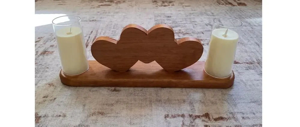 VTG Homemade Handmade Wooden Hearts Candle Holder Rustic Primitive Wedding READ